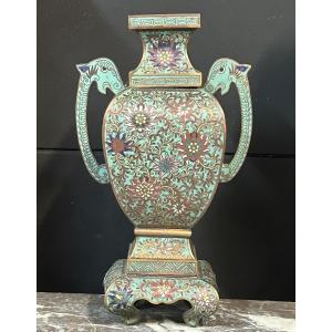 Vase en émaux cloisonné travail Chinois fin XIXéme - émail - Chine H 34 cm