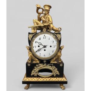 Austrian Clock In Lacquered And Gilded Wood, Early 19th Century - Vienna - Austria - Empire H 50 Cm