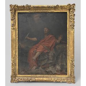 Antique Gilded Wooden Frame And Religious Painting, All From The Early 18th Century H 104cm 1/5 