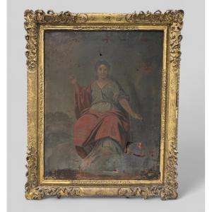 Antique Gilded Wooden Frame And Religious Painting, All From The Early 18th Century H 104cm 1/2