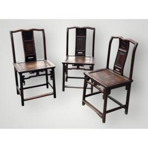Set Of Three Chinese Chairs - China, Late 19th Century, Exotic Wood 