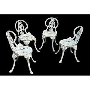 Set Of Four Victorian Style Cast Iron Garden Chairs Circa 1900 