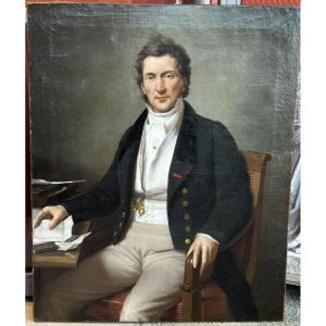 Important Portrait Of A Bourgeois Gentleman From The Mid-19th Century H 114 X W 92 Cm