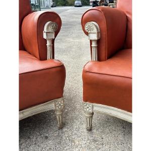 Paire de fauteuils bergères style néoclassique maison Jansen vers 1950