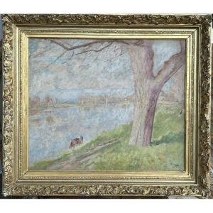 Pierre Eugène Montezin (1874-1946) Oil On Cardboard - Lake Landscape 