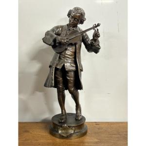 Mozart Tuning His Violin, Bronze By Adrien étienne Gaudez (1845-1903), H 50 Cm