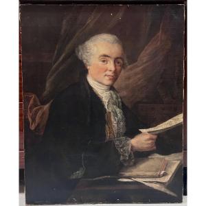 Lg Blanchet In The Style - Portrait Of A Man With A Letter, Oil On Canvas, Late 18th Century. 