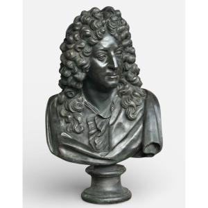 Important Bust Of Jean Baptiste Racine, Patinated Bronze Plaster, After François Girardon, H 75cm