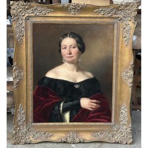Portrait Of A 19th-century Woman, Oil On Canvas, Circa 1860. Height 103 Cm