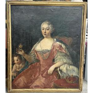 Important Portrait Of Maria Barbara Of Portugal After Jacopo Amigoni, 18th Century