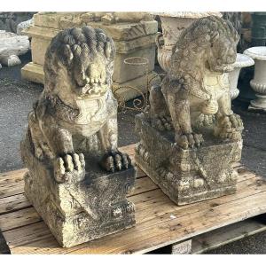 Paire de chiens de fô en marbre Chine époque XIXéme siècle - chinois chiens de foo 