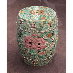Tabouret de jardin Chinois famille rose époque XIXéme siècle - porcelaine de Chine 