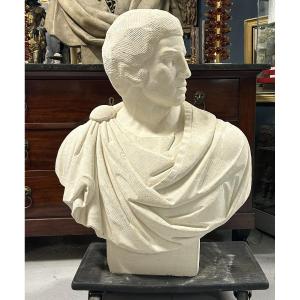 Large Roman Bust In Carved Stone Representing Brutus Circa 1940 - Rome - Antique H 88 Cm