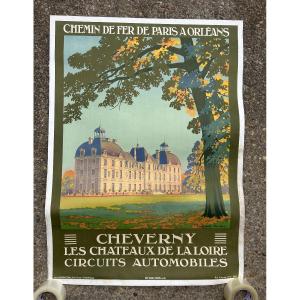 Ancienne affiche de voyage de Constant Duval circa 1920 Chemin de fer d’Orleans CHEVERNY 