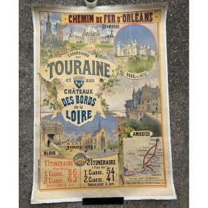 Affiche ancienne chemin de fer d’Orleans Châteaux des Bords de la Loire 1893 G Fraipont 