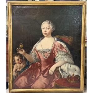 Important Portrait Of Marie-barbara Of Portugal After Jacopo Amigoni 18th Century Period