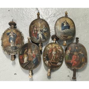 Lot Of Religious Art Candle Holders Or Procession Sticks Late 18th Or Early 19th Century