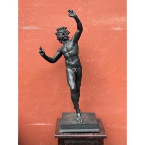 Bronze Of The Great Pompeii Dancing Faun Tour After The Antique 19th Century Cast H 82 Cm