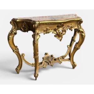 Grande Console Italienne En Bois Doré De Style Louis XV Fin XIXéme Siècle L 158 Cm