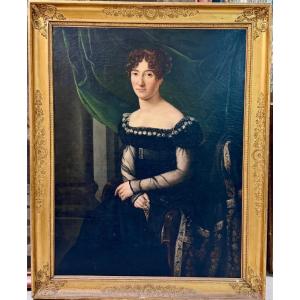 Grand portrait de femme d’époque Empire ou restauration H 133 cm