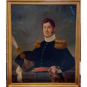 Grand portrait d’un officier militaire d’époque empire signé R. MAES Huile sur toile vers 1820