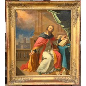 Religious Painting, Likely Of Saint Augustine, Oil On Canvas, Early 19th Century