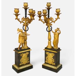 Paire de candélabres figuratifs empire « Mars et Athéna « attribué à Pierre Phillipe Thomire 