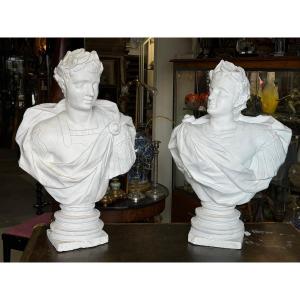 Pair Of Roman Emperor Busts: Large 20th-century Plaster Bust—roman Emperor, H 85 Cm