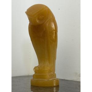 Édouard - Marcel SANDOZ (1880-1971) sculpture taille direct pierre jaune ambre Hiboux art déco