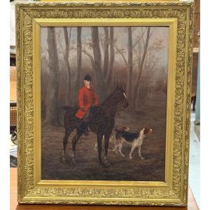 Scène de chasse à courre, certainement école anglaise vers 1900 - cavalier cheval- portrait 