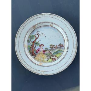 Compagnie de Indes assiette érotique de commande en porcelaine de Chine époque Qianlong 1740