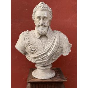 Large Plaster Bust—henry IV With A Laurel Wreath, Wearing A Breastplate And Sash, Attributed To B. Tremblay 