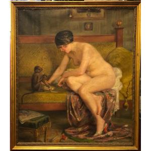 Claire Maliquet (1878-1964)  Femme Nue Au Singe Vers 1925 H : 156 cm