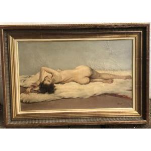 Peinture Sur Toile - Nue A La Peau d'Ours Blanc Vers 1930