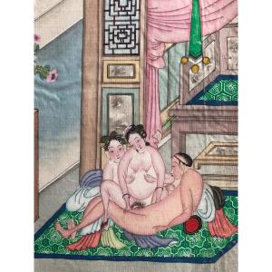 Chinese Erotic Album In Accordion 12 Watercolors On Silk Early Nineteenth Time