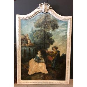 Galante Scene - Large 18th Century Woodwork Painting