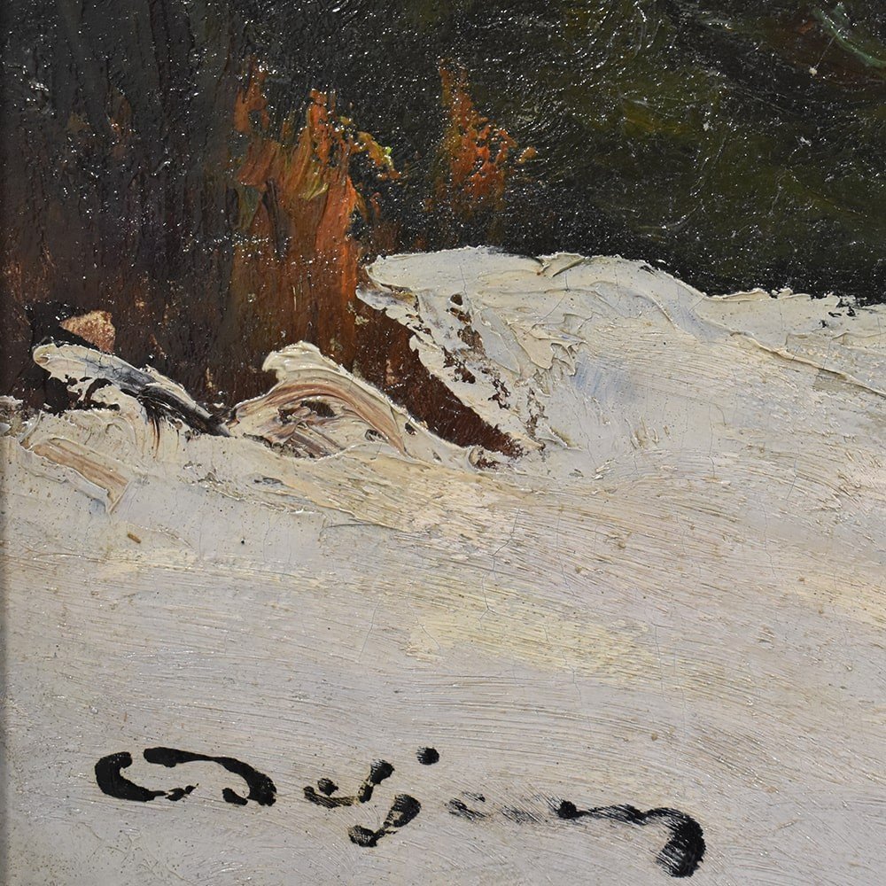 Tableau Ancien, Paysages De Montagne Avec Neige, L'Obiou, Deljean, XXème Siècle. (QP444)-photo-3