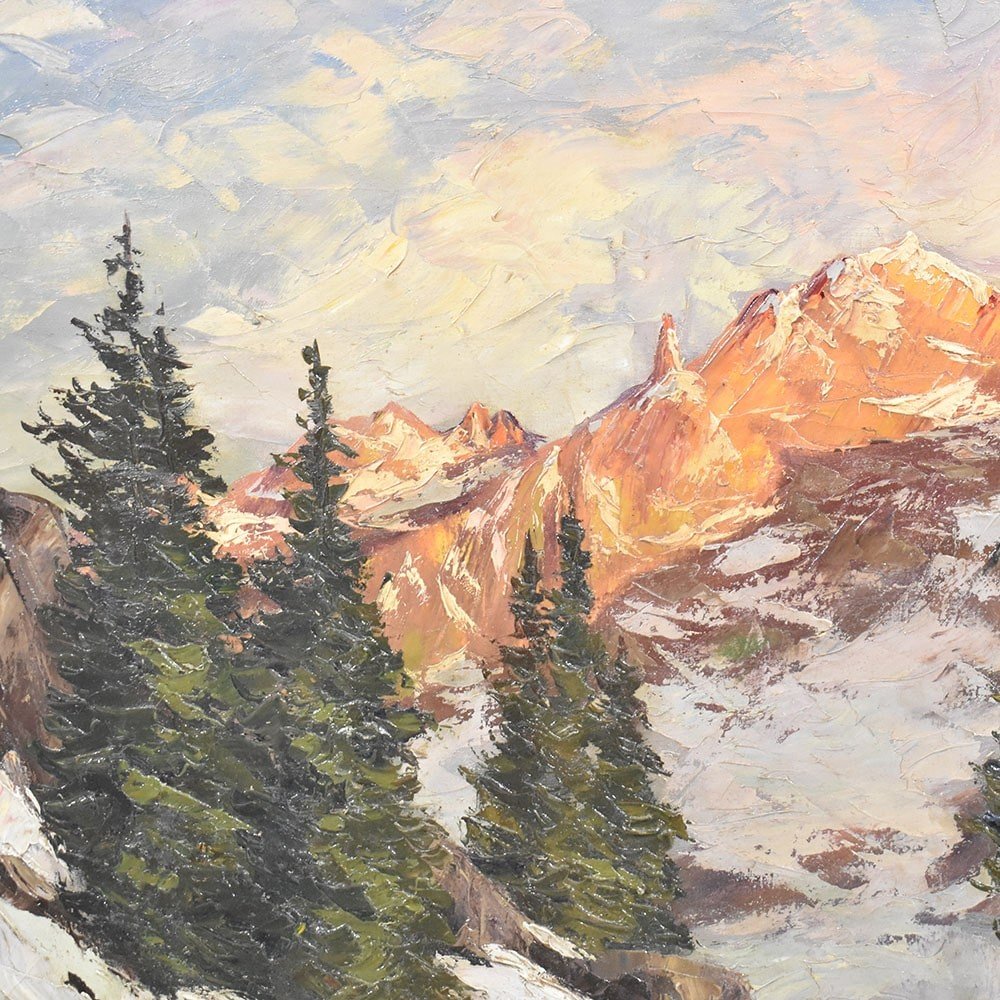 Landscape Painting, Mountain Landscape Painting, Alps, Oil On Canvas, XX. (qp475)-photo-1
