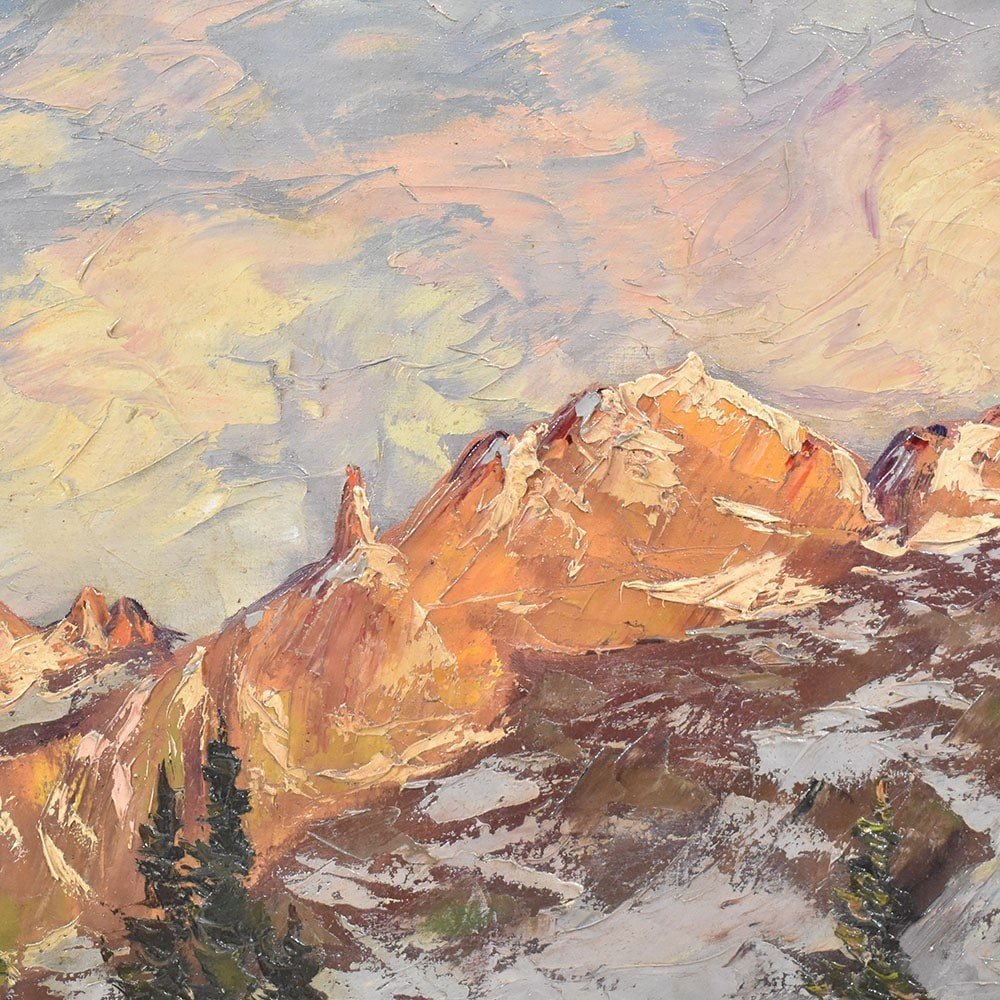 Landscape Painting, Mountain Landscape Painting, Alps, Oil On Canvas, XX. (qp475)-photo-2