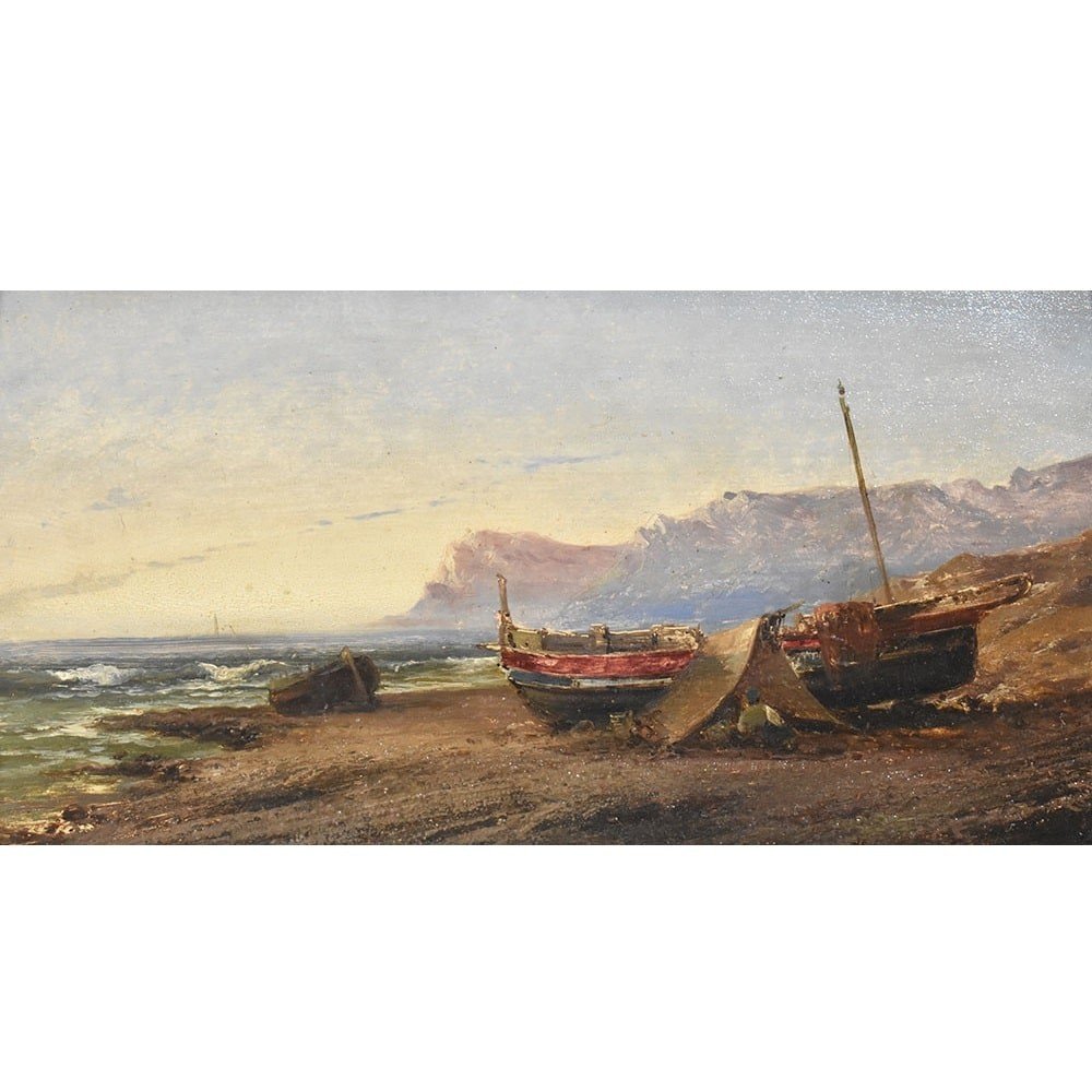 Marine Painting, Coast Painting, Small Seascape Painting, 19th Century. (qm476)-photo-2