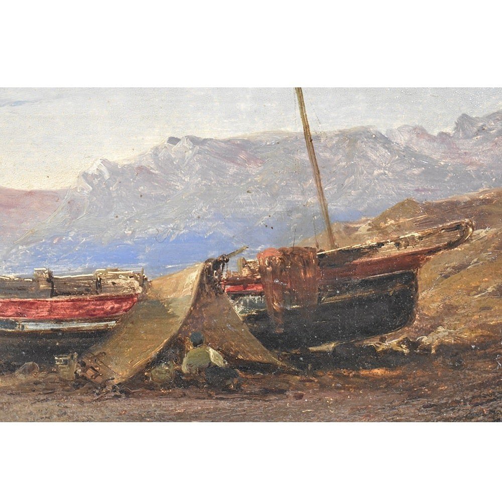 Marine Painting, Coast Painting, Small Seascape Painting, 19th Century. (qm476)-photo-3