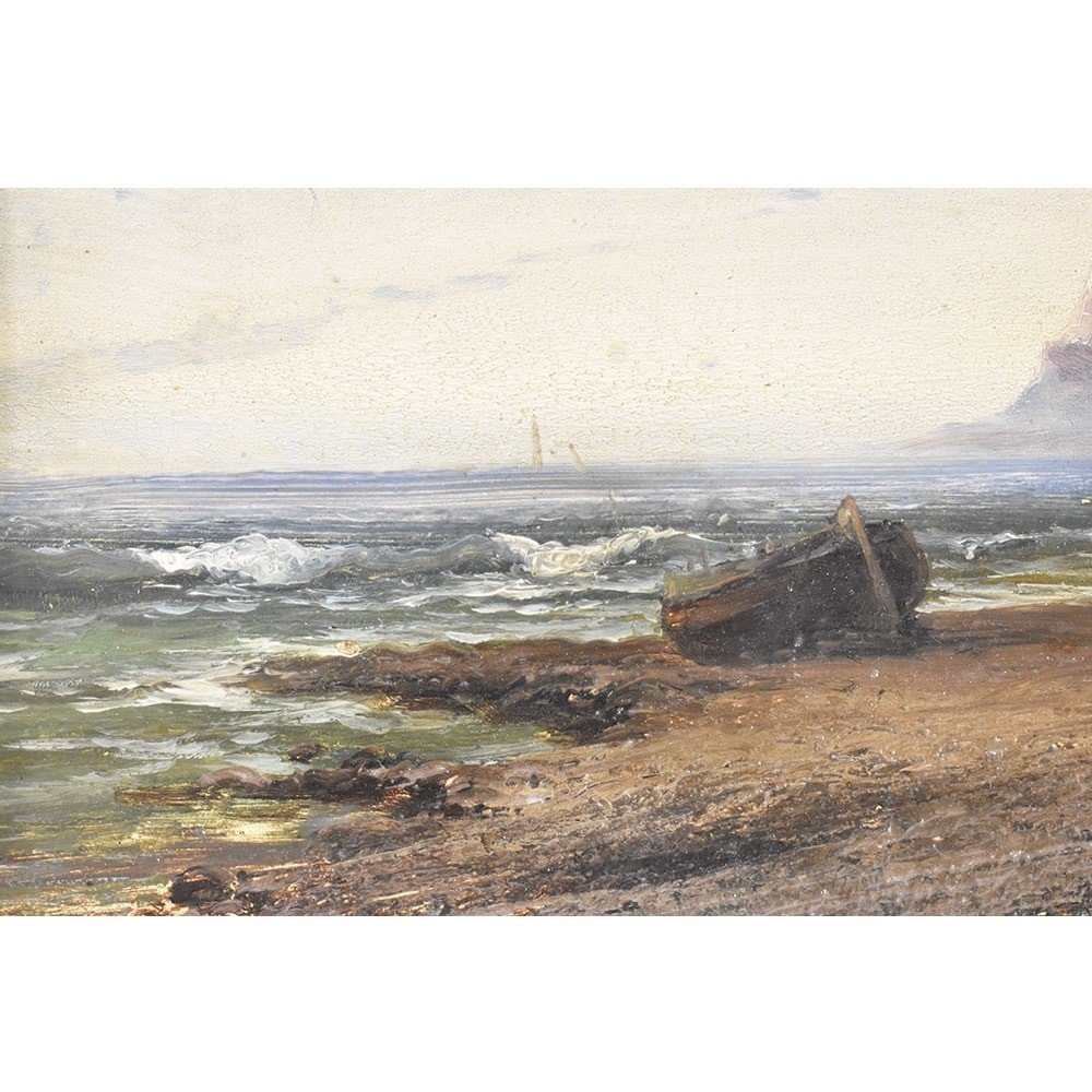 Marine Painting, Coast Painting, Small Seascape Painting, 19th Century. (qm476)-photo-4