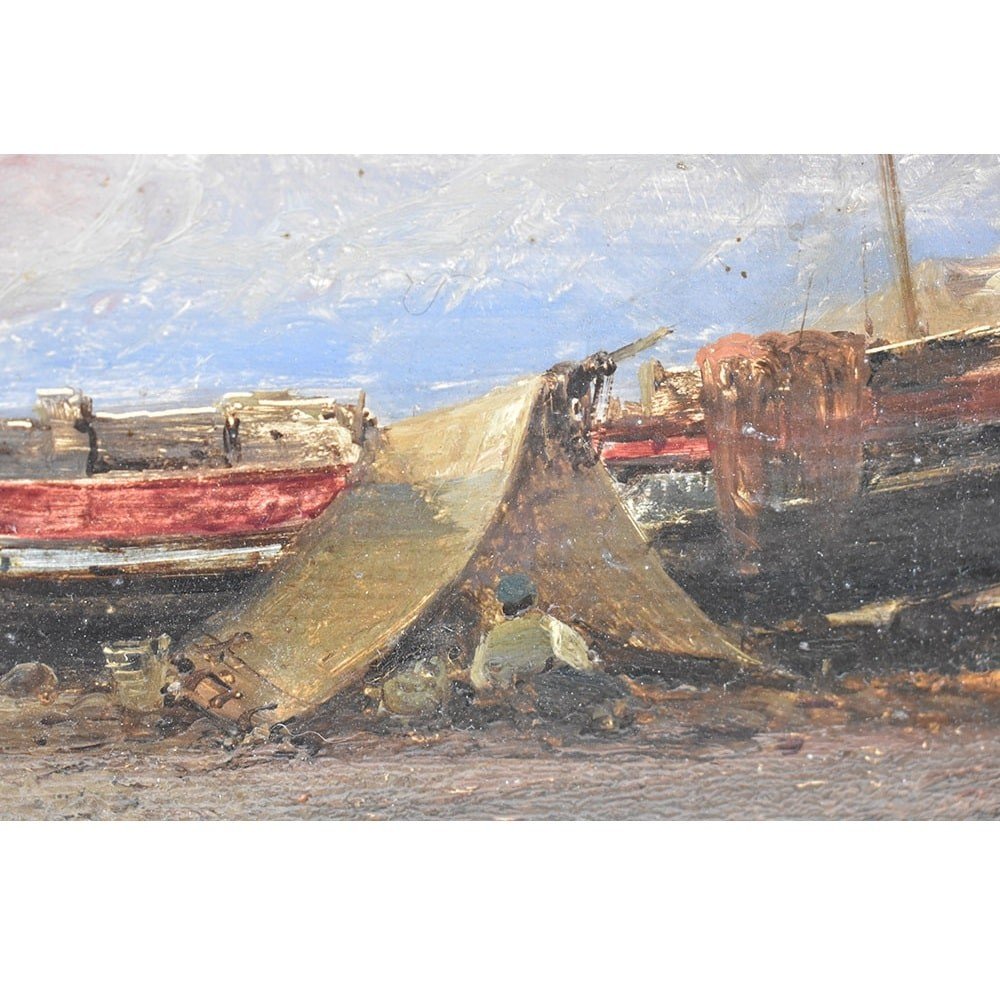 Marine Painting, Coast Painting, Small Seascape Painting, 19th Century. (qm476)-photo-1