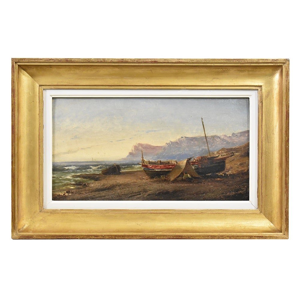 Marine Painting, Coast Painting, Small Seascape Painting, 19th Century. (qm476)