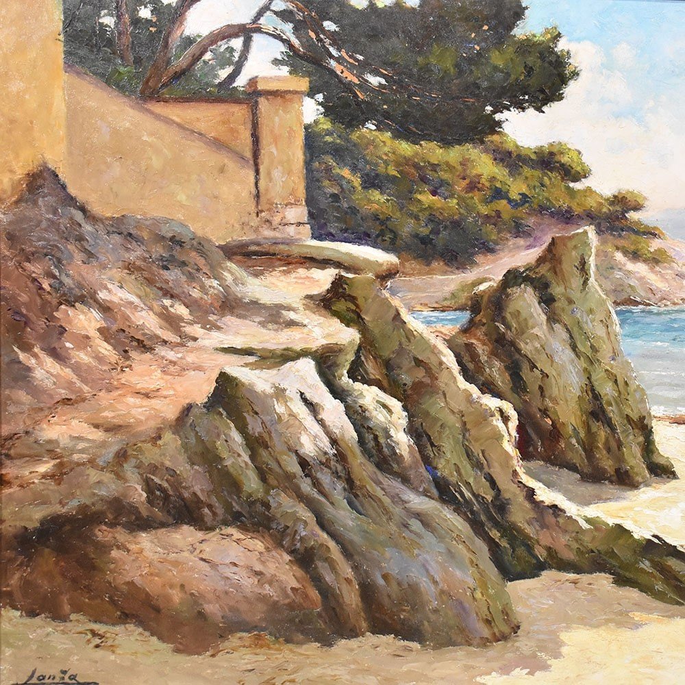 Marine Painting, Cote Azur Painting, Seascape Painting, Early 20th Century. (qm516)-photo-1