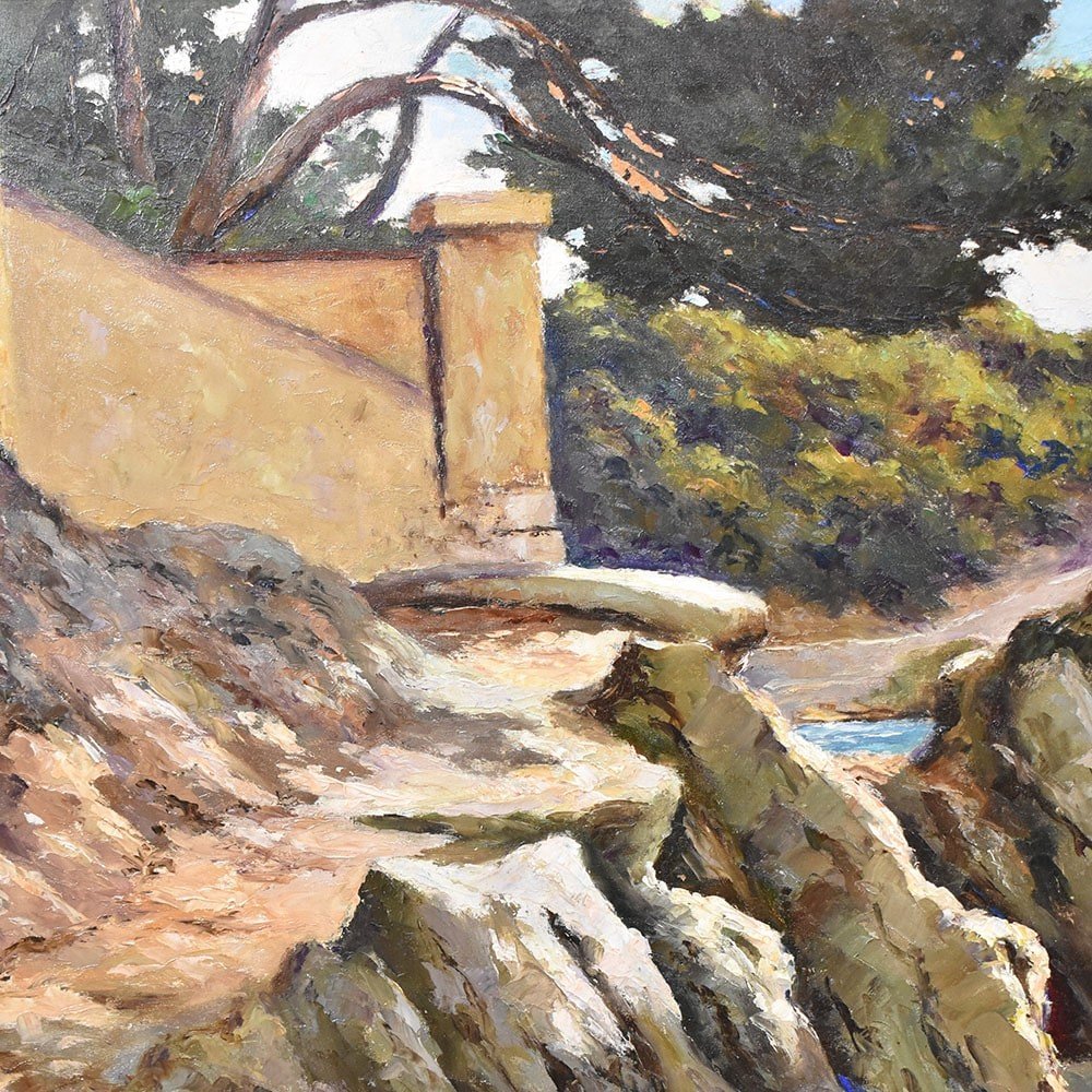 Marine Painting, Cote Azur Painting, Seascape Painting, Early 20th Century. (qm516)-photo-2