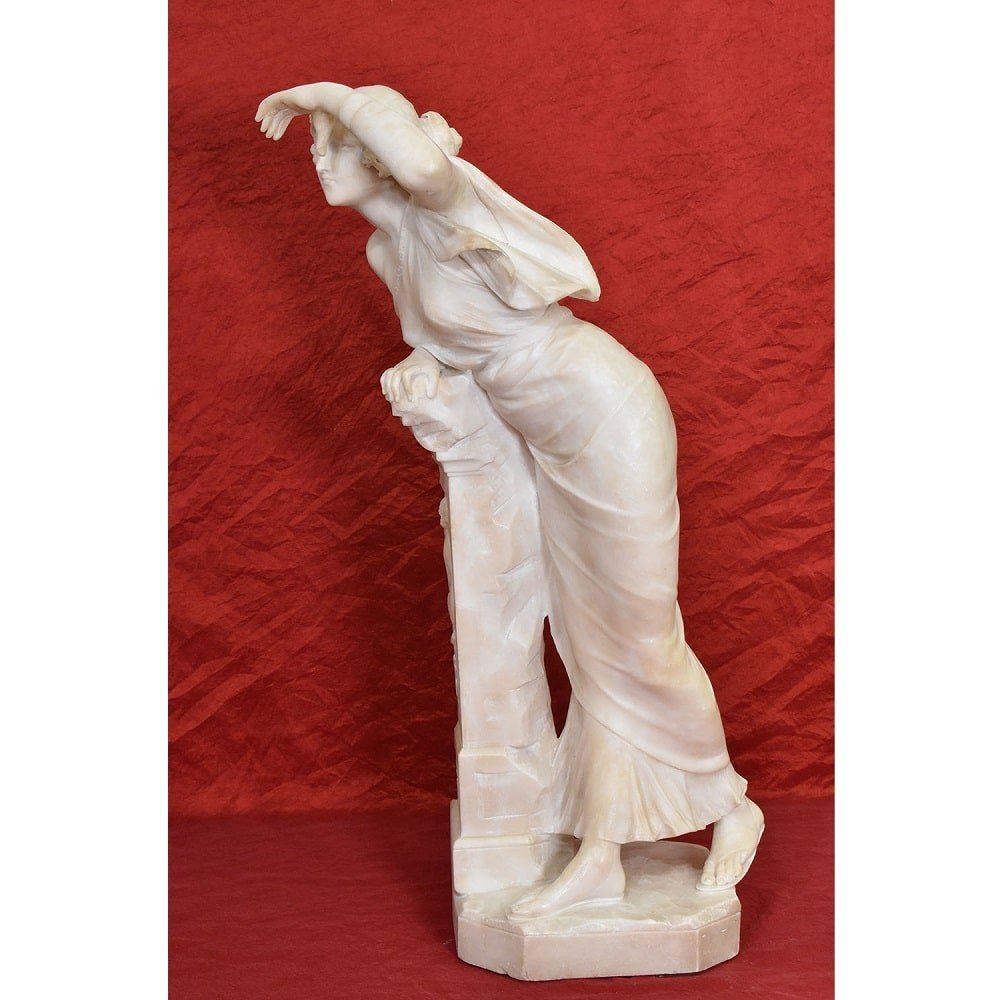 Sculptures anciennes, Sculpture En Albâtre, Jeune Femme, Signé Gambogi, XIX Siècle. (STAL73)-photo-3