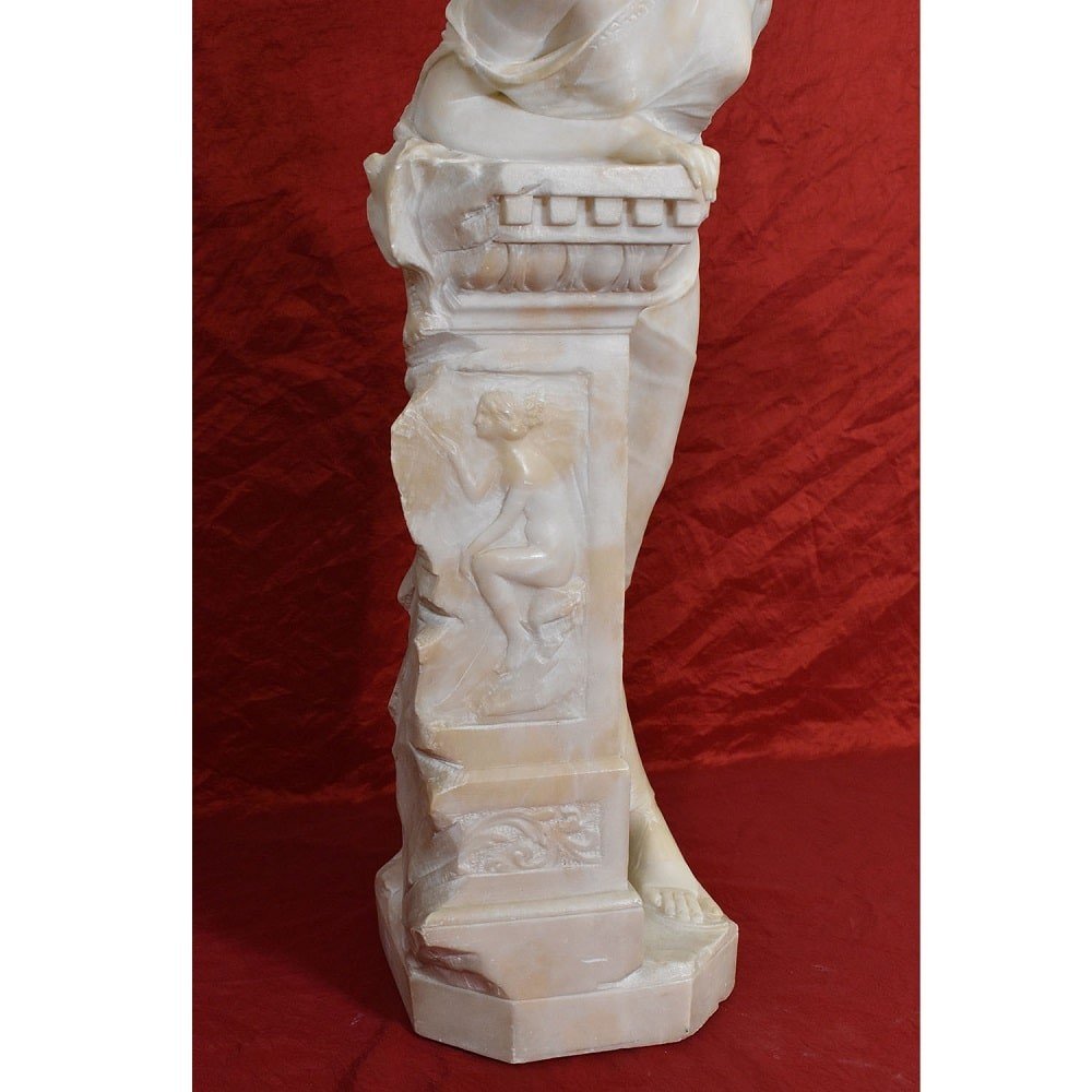 Sculptures anciennes, Sculpture En Albâtre, Jeune Femme, Signé Gambogi, XIX Siècle. (STAL73)-photo-3