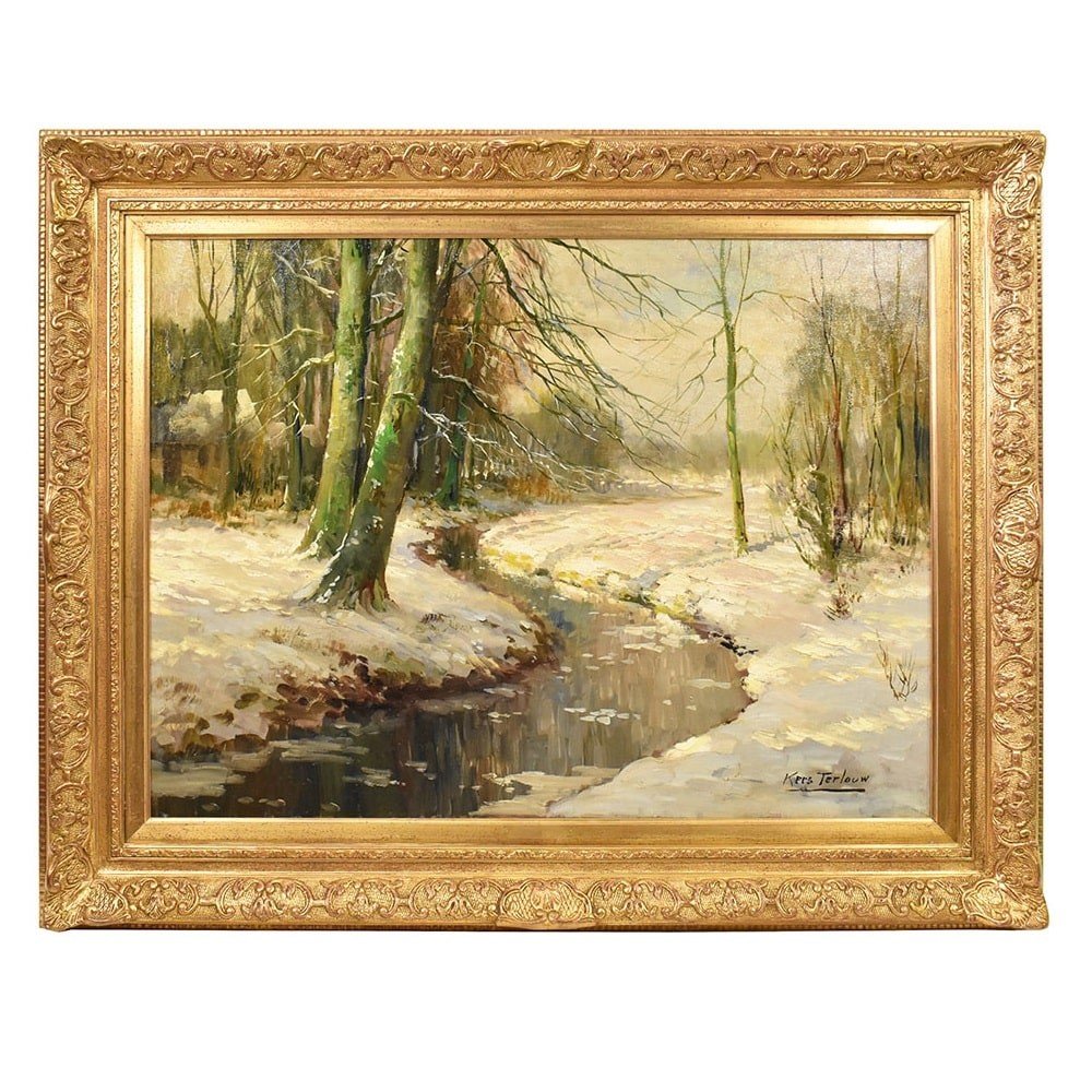 Tableaux Anciens Paysages, Sous Bois Avec Neige, Art Deco, Kees Terlouw, XXème Siècle. (QP529)