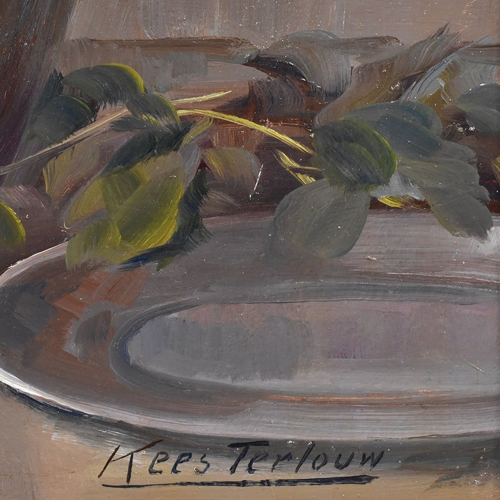 Tableau Anciens Fleurs, Art Déco, Kees Terlouw, Nature Morte, Dahlias, Début XXè. (q544)-photo-4